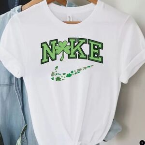 St. Patrick’s Day NEW White T-Shirt with Green Shamrock Logo